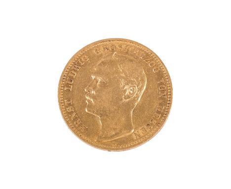 Hessen/Gold - 20 Mark 1893/A, Ernst Ludwig, ss, Kratzer, berieben, leichte Tönung, leicht verschmutzt, 7,16g Gold fein.| Hess