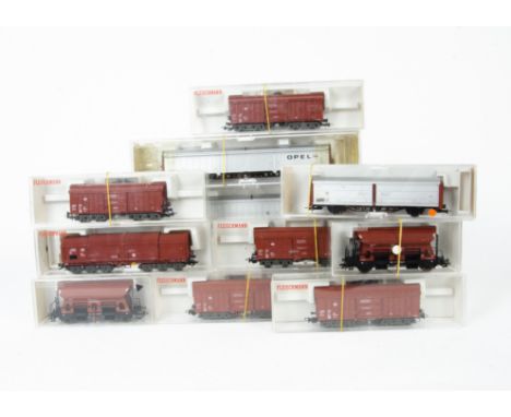 Fleischmann H0 Gauge DB wagons,  5510 Hopper wagons (2), 5387 DB telescopic hood wagon, 5384 'Opel' large capacity freight wa