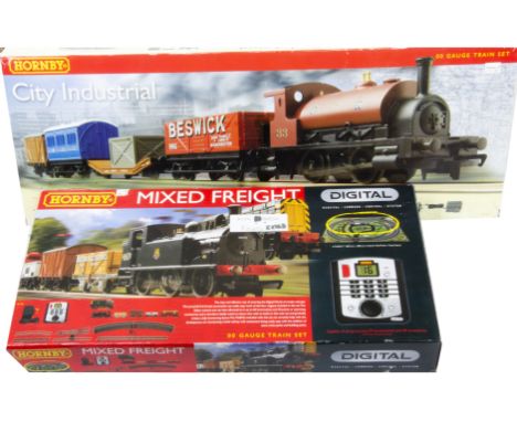 Hornby 00 Gauge Train Sets, R1126 Digital Mixed Freight Set, comprising Diesel Shunter, Steam Tank Engine, four trucks, track