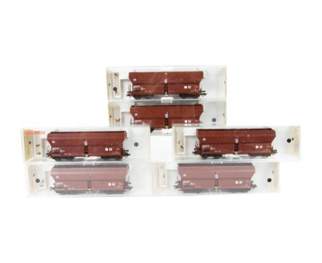 Fourteen Fleischmann H0 Gauge 5521 DB brown bogie bulk self unloading Hopper wagons,  all in original plastic boxes, E, boxes