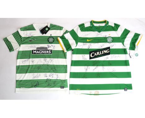 SPORTING MEMORABILIA Celtic FC: 2008 and 2013/14 home shirts, both bearing team signatures Condition Report:Available upon re
