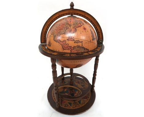 A 20th century Zoffoli Italian drinks globe with hinged top concealing fitted interior, 88cm high x 51cm diameter Condition R