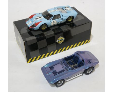 Exoto Racing Legends: a 1:18-scale Chevrolet Grand Sport and a Ford GT40 Mk II, each retaining much of their original packagi