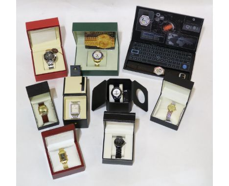Nine various wristwatches, to include Rotary, Ingersoll, Swatch, a Rolex Yacht-Master replica, Omega Seamaster Professional A