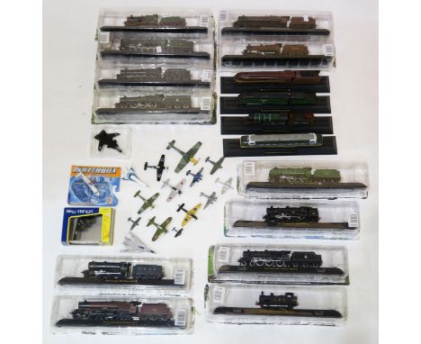 A collection of scale model British railway locomotives, many still packaged, together with a small assortment of diecast mod