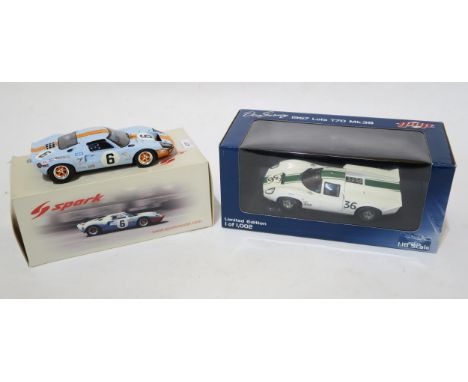 A 1:18-scale GMP Dan Gurney 1967 Lola T70 Mk.3B and a Spark 1:18-scale Le Mans 24-hour Ford GT40 (2) Condition Report:Availab