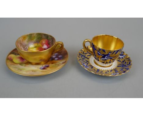 Royal Worcester signed teacup &amp; saucer together with Coalport teacup and saucer 