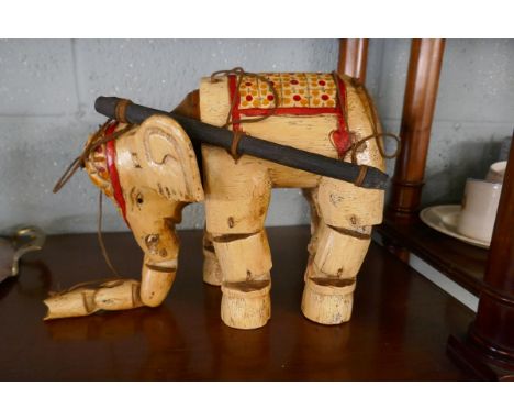 Vintage marionette elephant puppet - Approx height: 22cm 