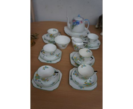 Art Deco, Bell China tea service with a Shelley tea pot. One cup AF