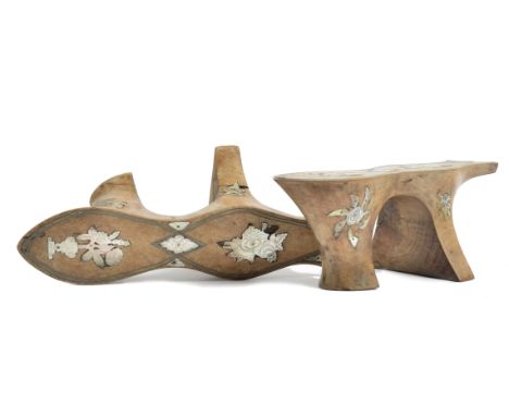 A pair of Japanese wooden geta, mother-of-pearl floral inlay, 24.7 cm long