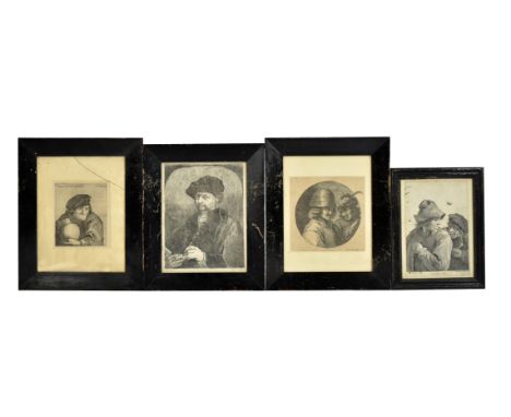 A group of Old Master prints, including Franciscus van der Steen after David Teniers II engraving, 'Two Boors', 17.5 cm x 12 