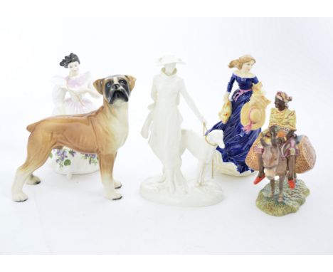 A Collection of 20th Century ceramic figures, including a Royal Doulton 'Moonlight Stroll' HN 3954 and 'February' HN 2703, a 