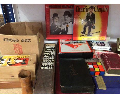 Selection of vintage games including chess, decks of cards, plastic action figures etc