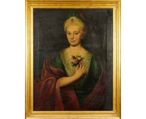 English School, late 18th century, oil on canvas - portrait of a lady, ‘Mrs Milbourne’ 90cm x 70cm, in gilt frame
