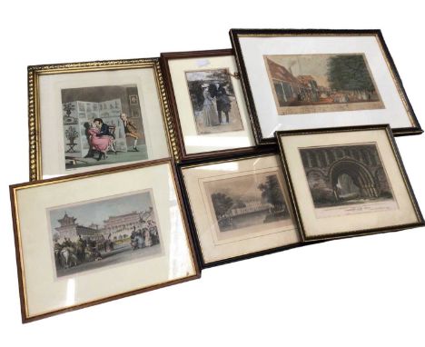 Group of mostly antique pictures and prints, including a coloured engraving entitled 'The remarkable characters who were at T