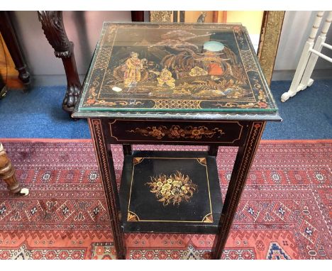 Chinoiserie suite of furniture including table standard lamp and table lampAll 20th century, good condition commensurate with