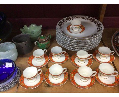Heinrich Villeroy &amp; Boch Selina coffee cups and saucers, German plates, Colbalt blue glass dishes and sundry china (2 she