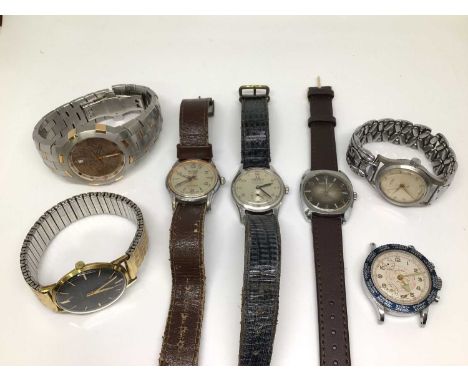 Group of vintage wristwatches including Globa Sport time zone bezel watch, Medana, Mondaine, Dom Watch, Maurice Lacroix etc