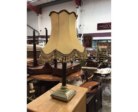 A brass Corinthian style column table lamp, with shade