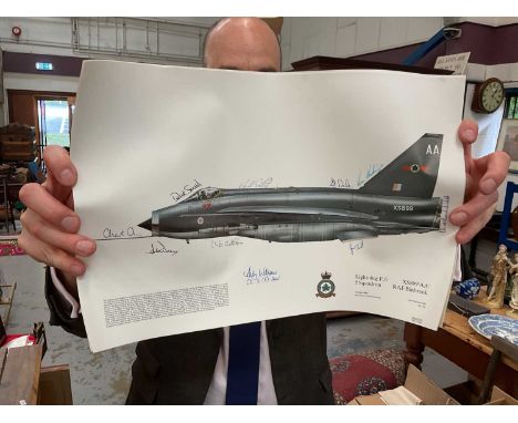 Aviation interest- signed print of an English Electric Fighter aircraft and an album of stamps