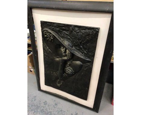 Unusual large framed relief portrait of a woman