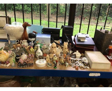 Sundry items, including David Winter cottages, pictures, an Esso petrol can, miniature sewing machine, etc