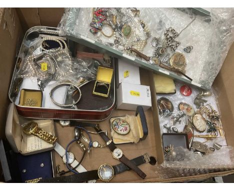 Group of vintage costume jewellery, wristwatches and bijouterie to include a Victorian silver bracelet, silver bangle, cultur