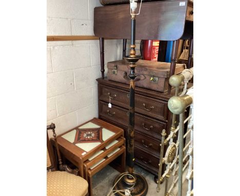 Oriental lacquer standard lamp, together with two vintage trunks (3)