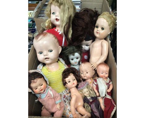 Group of hard plastic and composite vintage dolls including Heubach Koppelsdorf bisque head doll, numbered 250