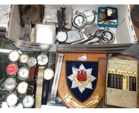Group of vintage wristwatches, pocket watches, lighters and sundries