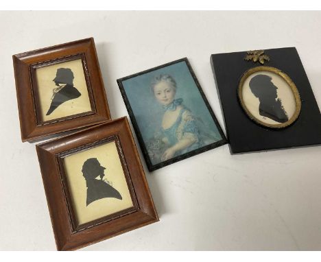 Three portrait miniatures on paper and a printed miniature 