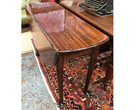 A George III mahogany padfoot drop leaf table, the oval top raised on slender gate-legs, re-polished, 112 cm x 41 cm (104 cm 