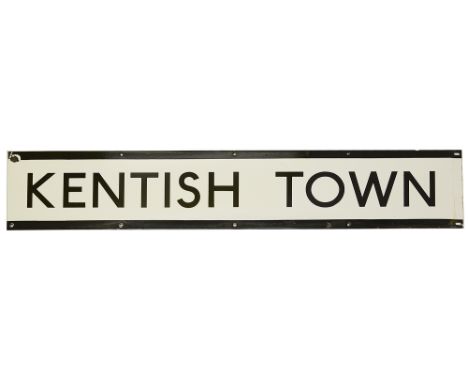 A London Underground enamel station frieze sign for Kentish Town,black lettering on white ground with black edging for the No