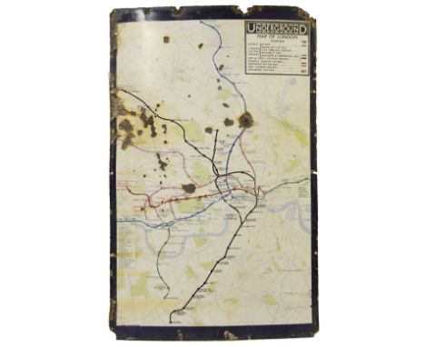 An early 20th century enamel map of the London Underground network,showing only the central London portion of the route, manu