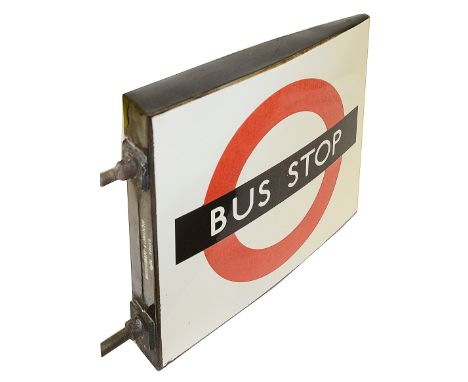A London Transport enamel Bus stop flag,compulsory version,1950s/60s, double sided 'boat' style flag with red/black roundel o