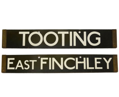 A London Underground Standard Tube Stock enamel cab destination plate for TOOTING / EAST FINCHLEY,with white lettering on a b