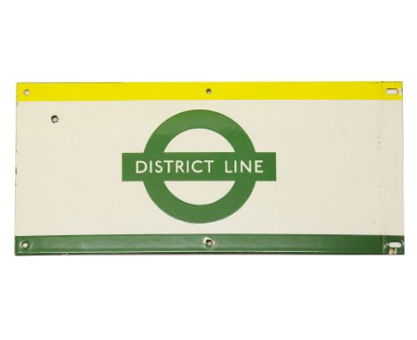 A London Underground enamel station frieze sign for 'DISTRICT LINE',yellow and green edging and roundel on white ground,heigh