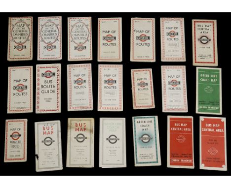 A collection of late 1920s and 1930s London General and London Underground folding pocket bus route maps,to include a series 
