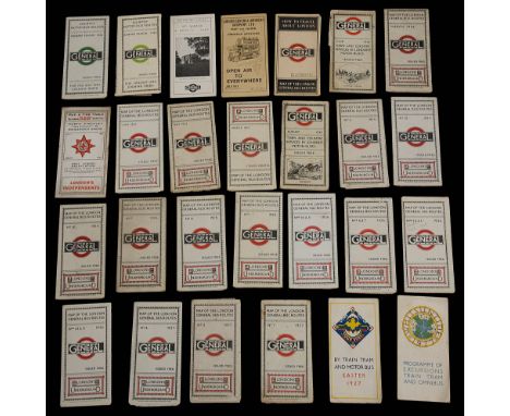 A collection of early 20th century London General and London Underground folding pocket bus route maps,to include July 1912 L