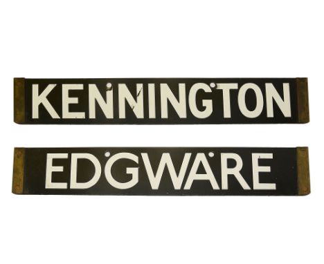 A London Underground 1938 Tube Stock enamel cab destination plate for KENNINGTON / EDGWARE,with white lettering on a black gr