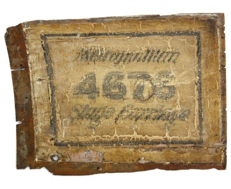 A late 19th or early 20th century painted wood Metropolitan Stage Carriage motor bus exterior panel,possibly from the rear of