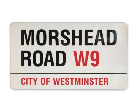 An enamelled iron street sign for Morshead Road W9City of Westminster with iconic black and red sans serif lettering first cr