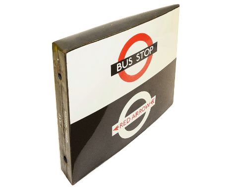 A London Transport enamel Bus and Red Arrow stop flag,1960s/70s, double sided 'boat' style flag with red/black roundel on whi