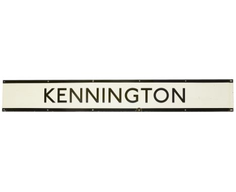 A London Underground enamel station frieze sign for Kennington,black lettering and edging on white ground for the Northern li