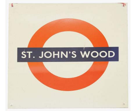 A London Underground enamel station roundel for St. John's Woodheight 50cm, width 50cmCondition: scratches to the surface, th