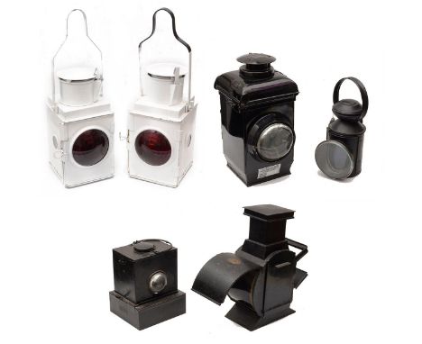 A group of British Railway and other signal lamps and lanternsto include an Adlake 'Non Sweating' Lamp with lift out burner, 
