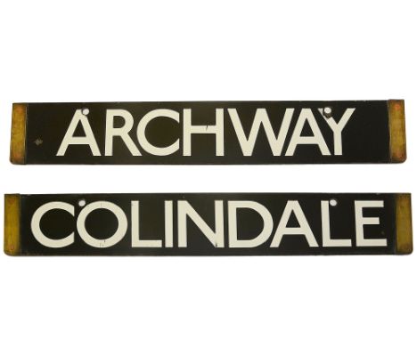 A London Underground 1938 Tube Stock enamel cab destination plate for ARCHWAY / COLINDALE,with white lettering on a black gro