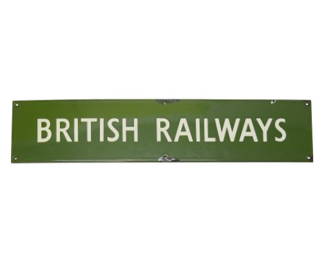 A BR(S) enamel sign for 'BRITISH RAILWAYS,flat sign with white lettering on a green ground,height 14.5cm, width 68cmCondition