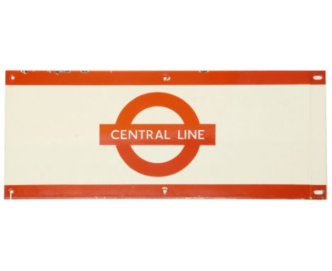 A London Underground enamel station frieze signs for 'CENTRAL LINE',red on white ground,height 23cm, width 55.9cmCondition: t