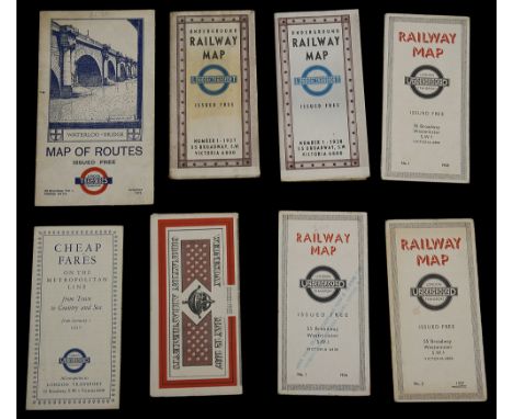 Eight 1930s London Underground folding pocket maps and others,to include a 1936 No. 1, 1937 No. 2 and 1938 No. 1 diagrammatic